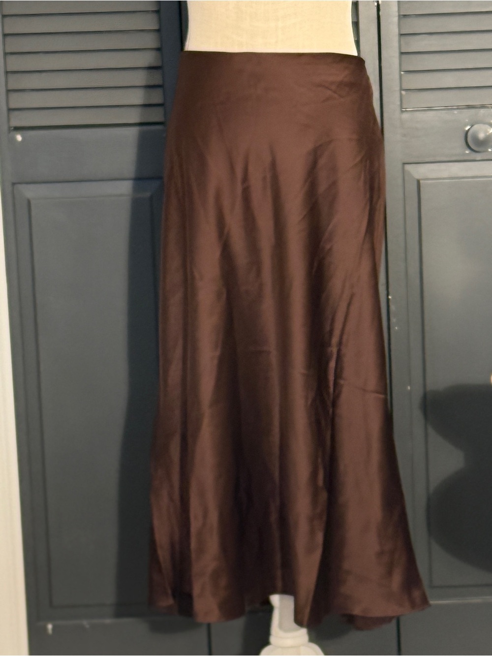 NWT Quince 100% Washable Mulberry Silk Maxi Skirt Hot Fudge Brown Bias L NEW